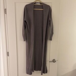 Long Gray Open Front Cardigan